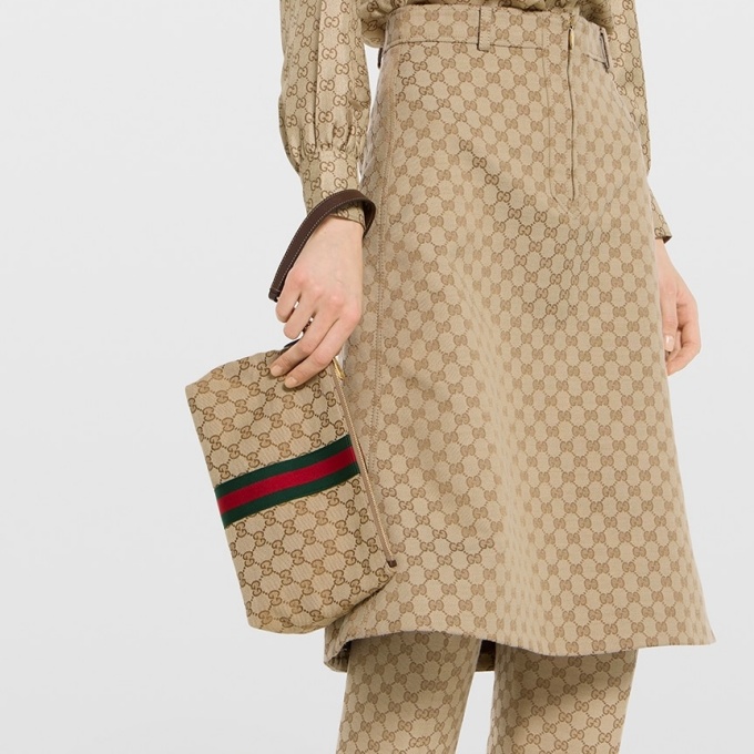 gucci web trademark medium gg canvas wristlet pouch bag #867337